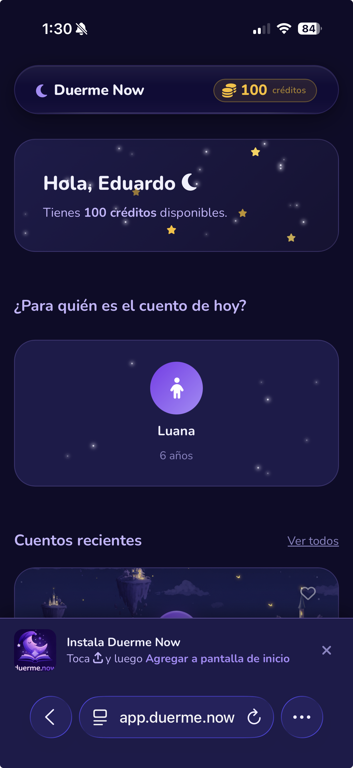 Abre Duerme Now en Safari o Chrome