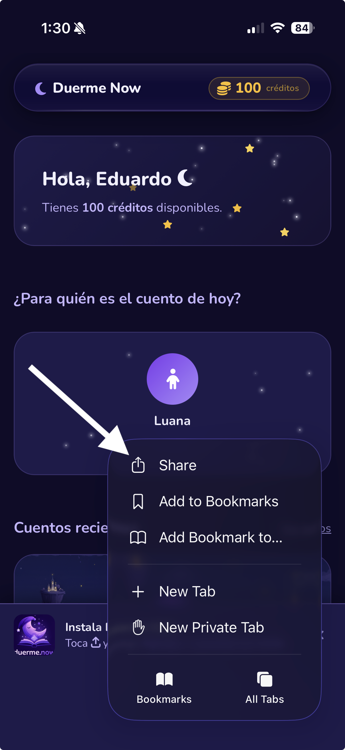 Toca el botón de compartir